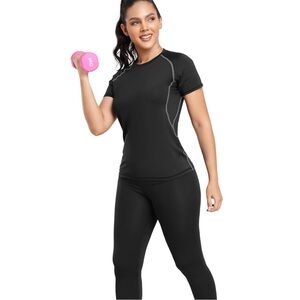 Women’s Black Compression Workout T-Shirt Activewear Top Size Small